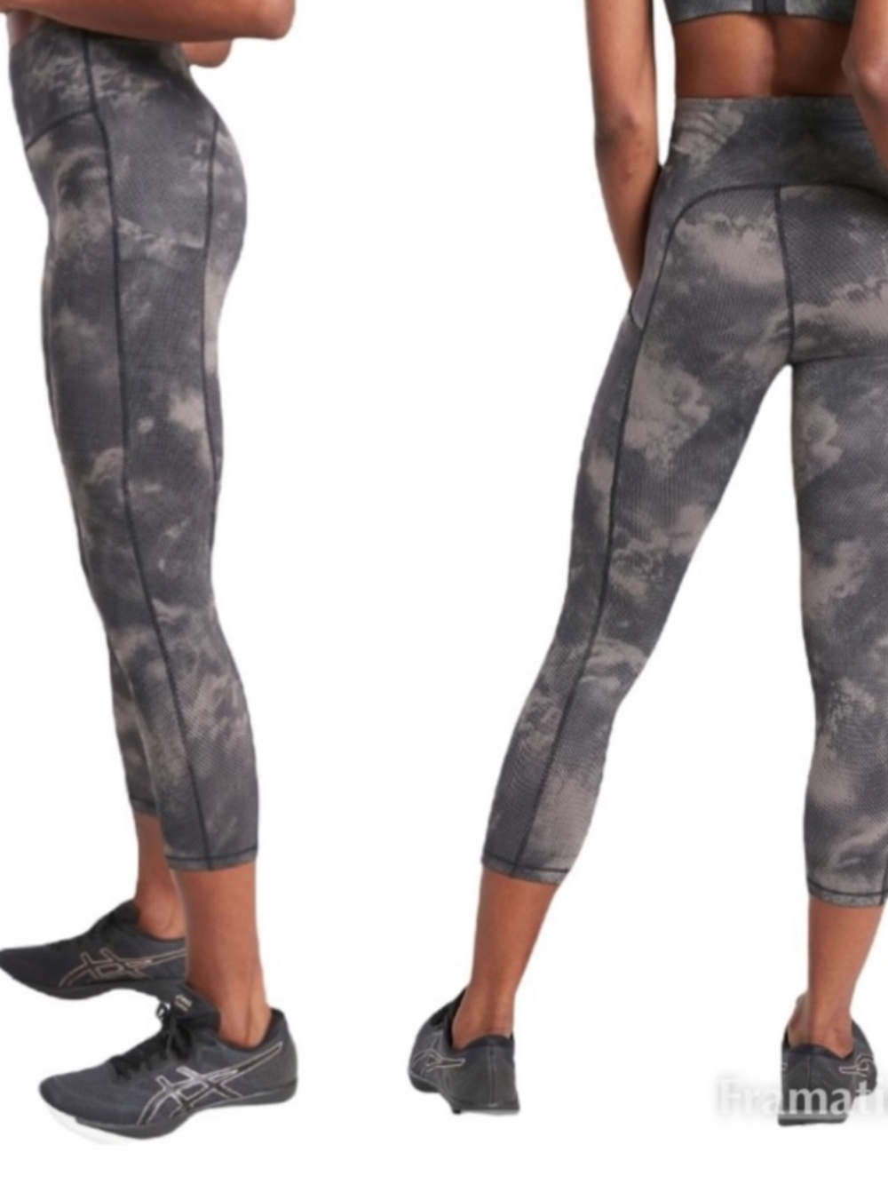Athleta Ultimate Stash Pocket Printed Capri Small Black Gray UPF 50+